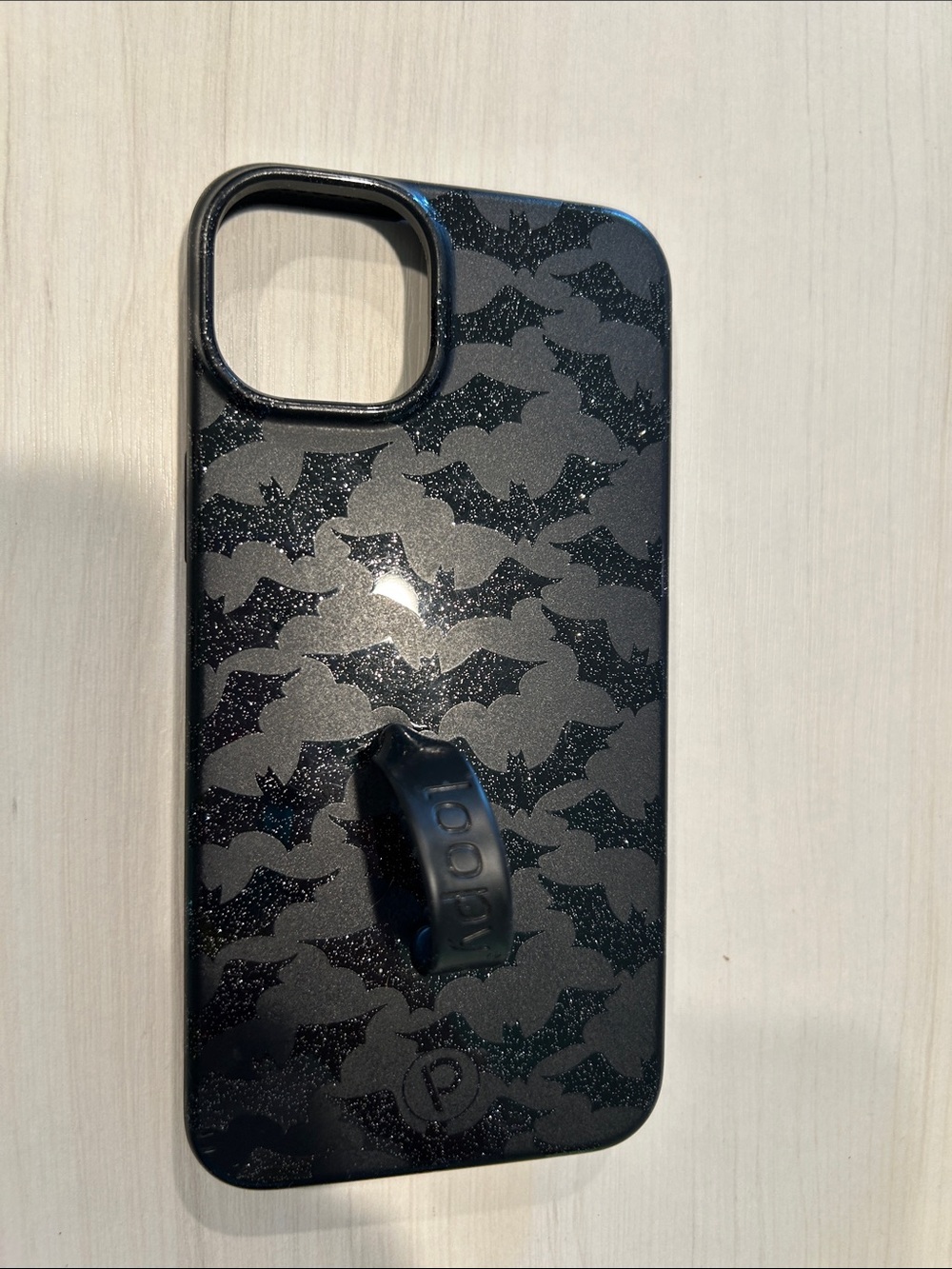 Loopy Case Black Glitter Bat Pattern Phone Case with Loop Grip